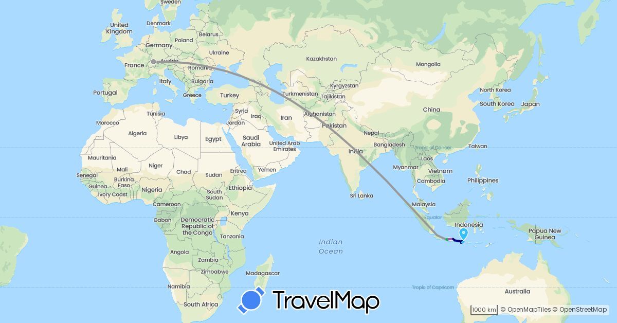 TravelMap itinerary: driving, bus, plane, train, boat in Switzerland, Indonesia (Asia, Europe)